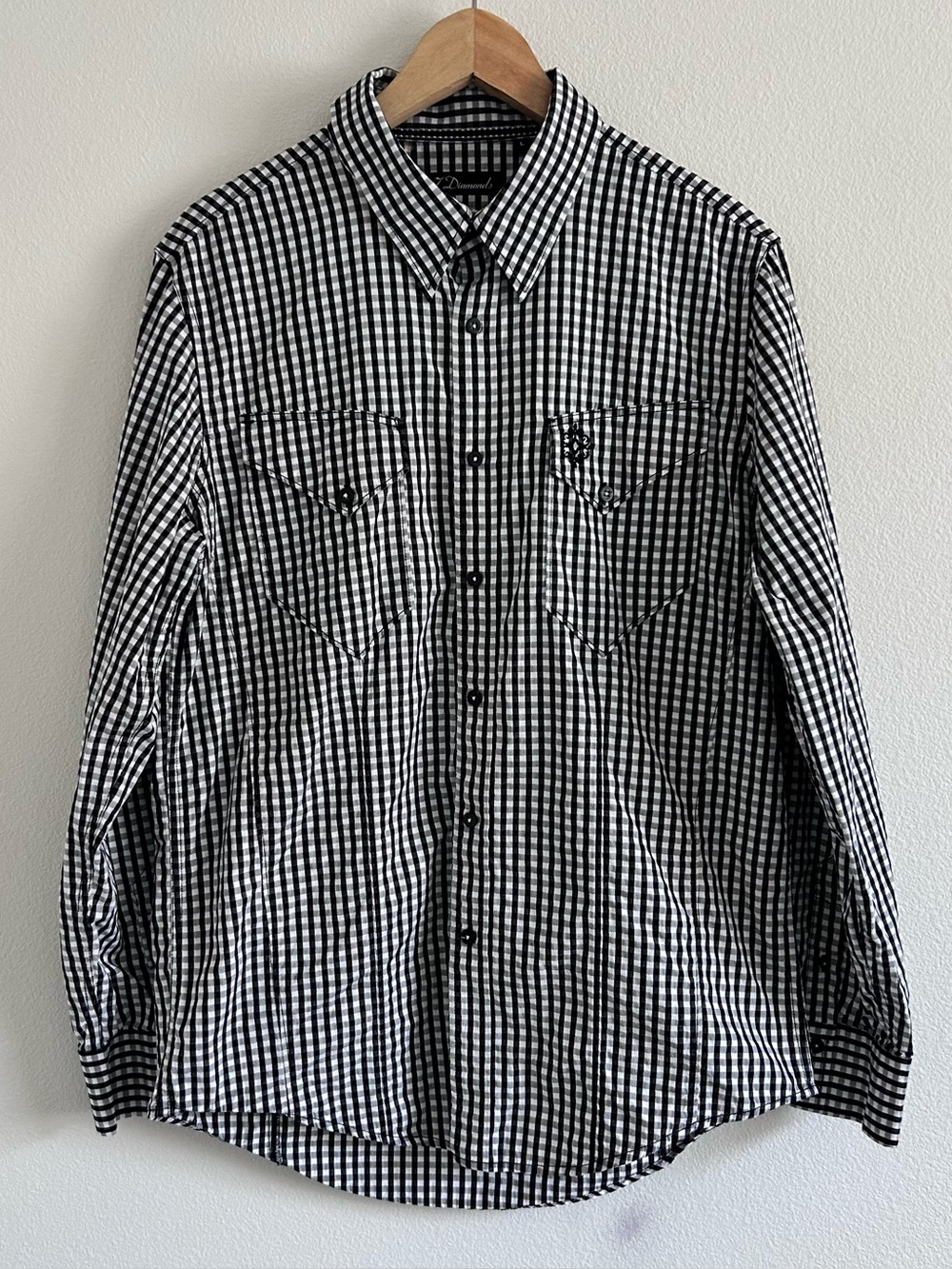 7 Diamonds Black and White Gingham Button-Down Shirt | Size Large